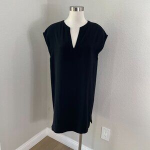 Theory Womens Small Black Urban Crepe Sleeveless Tunic Shift Top Split V Neck